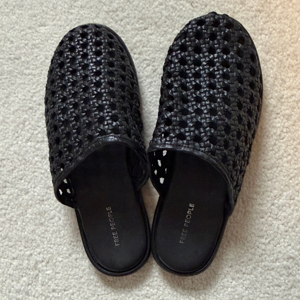 Free People Black Woven Slip-On Flats